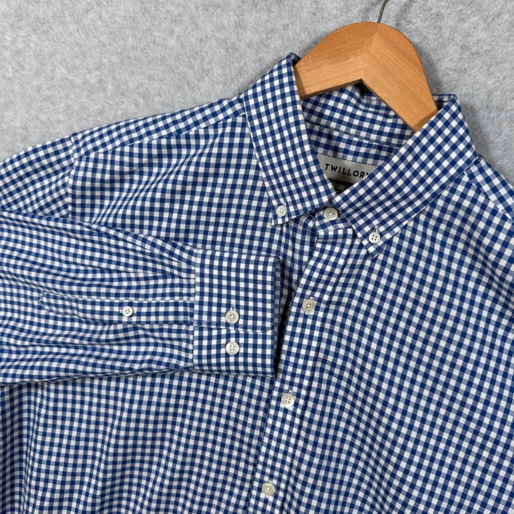 Twillory Mens Dress Shirt Traditional Fit 17 XL Blue White Gingham Check Preppy